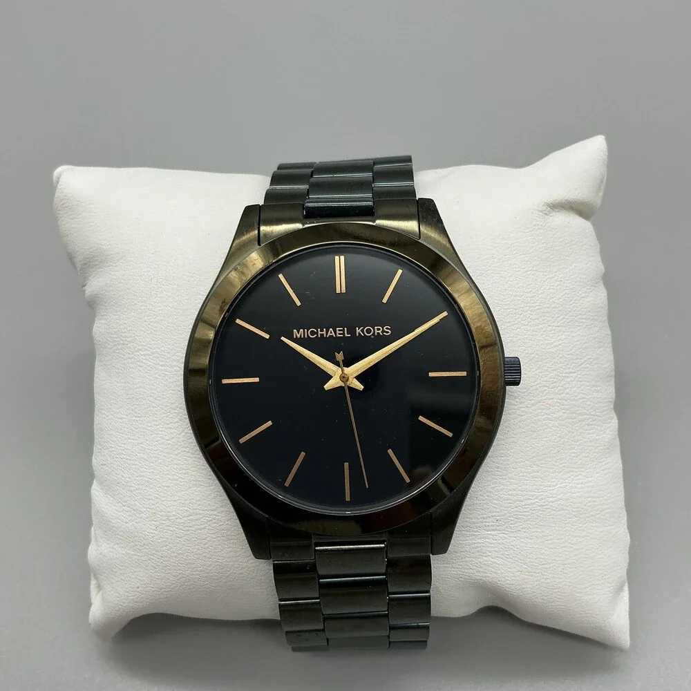 Michael Kors Mens Watch 44mm Black Dial Stainless Steel MK-8715 New Battery 8.5